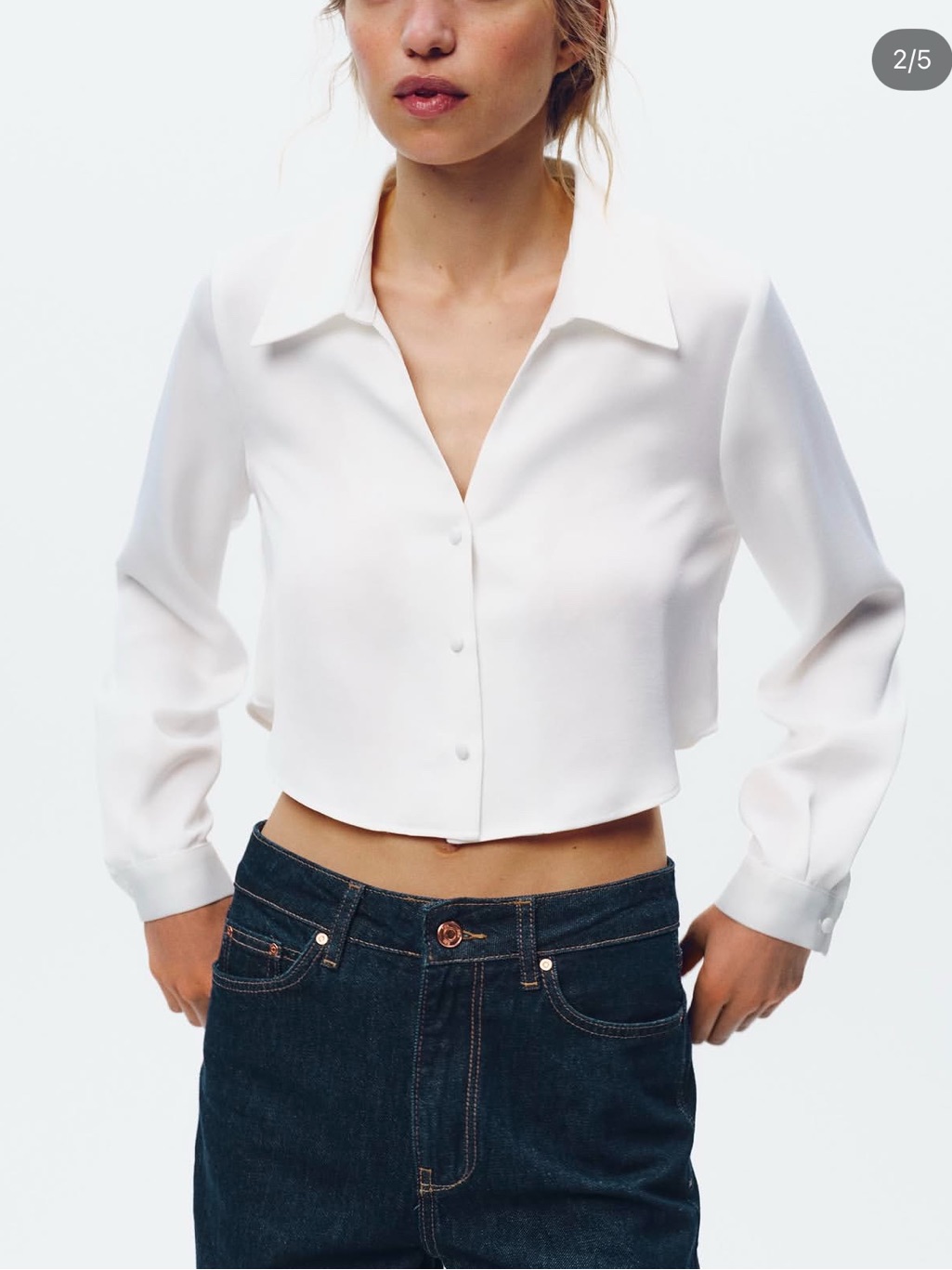 Zara White Cropped Button-Up Blouse